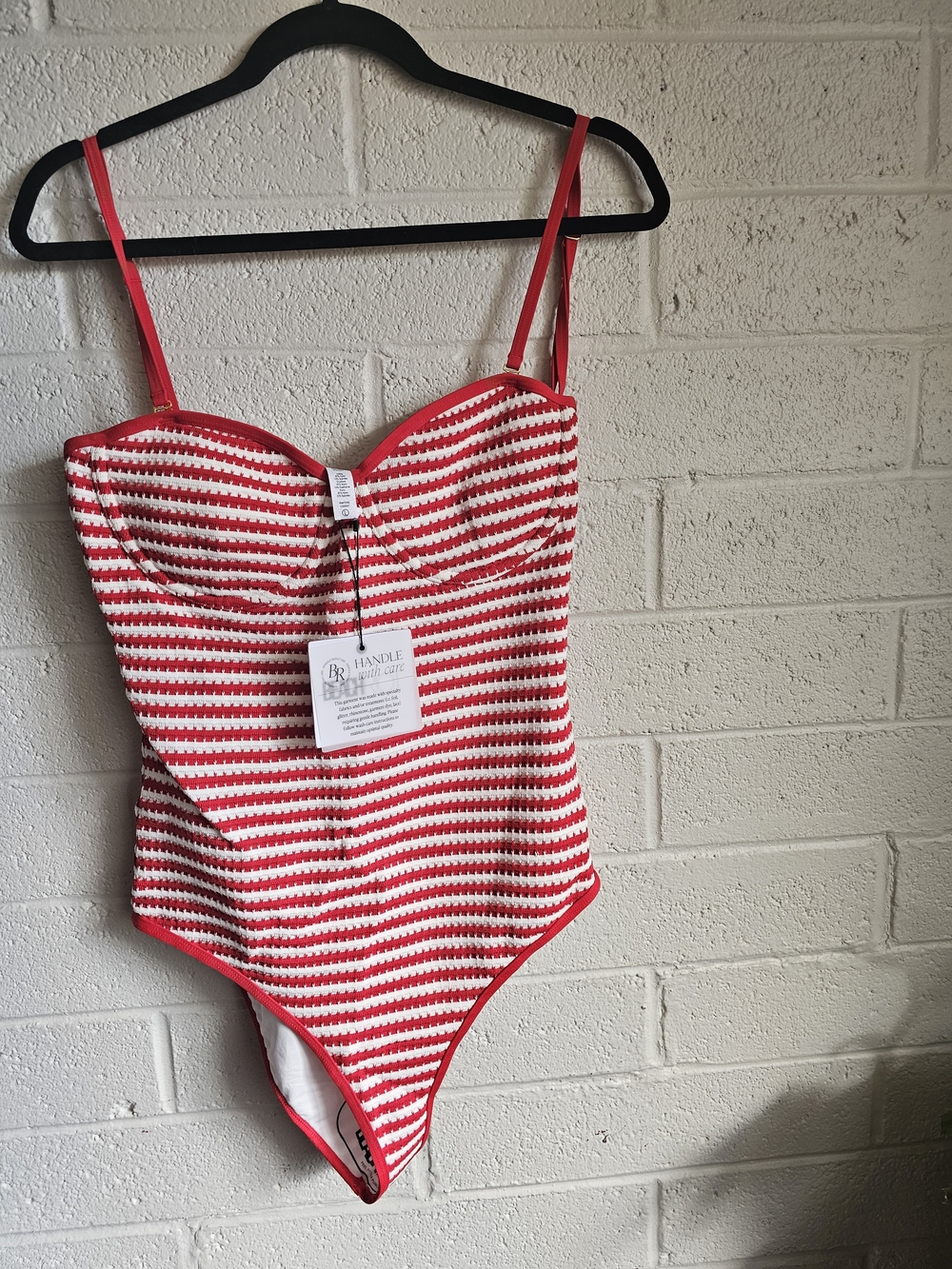 Beach Riot Hayes One Piece Swimsuit Red White Stripe NWT L $178